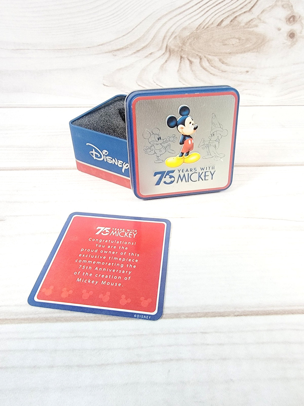 Disney Mickey Mouse “75 Years with Mickey” Empty Tin Box Missing The Watch